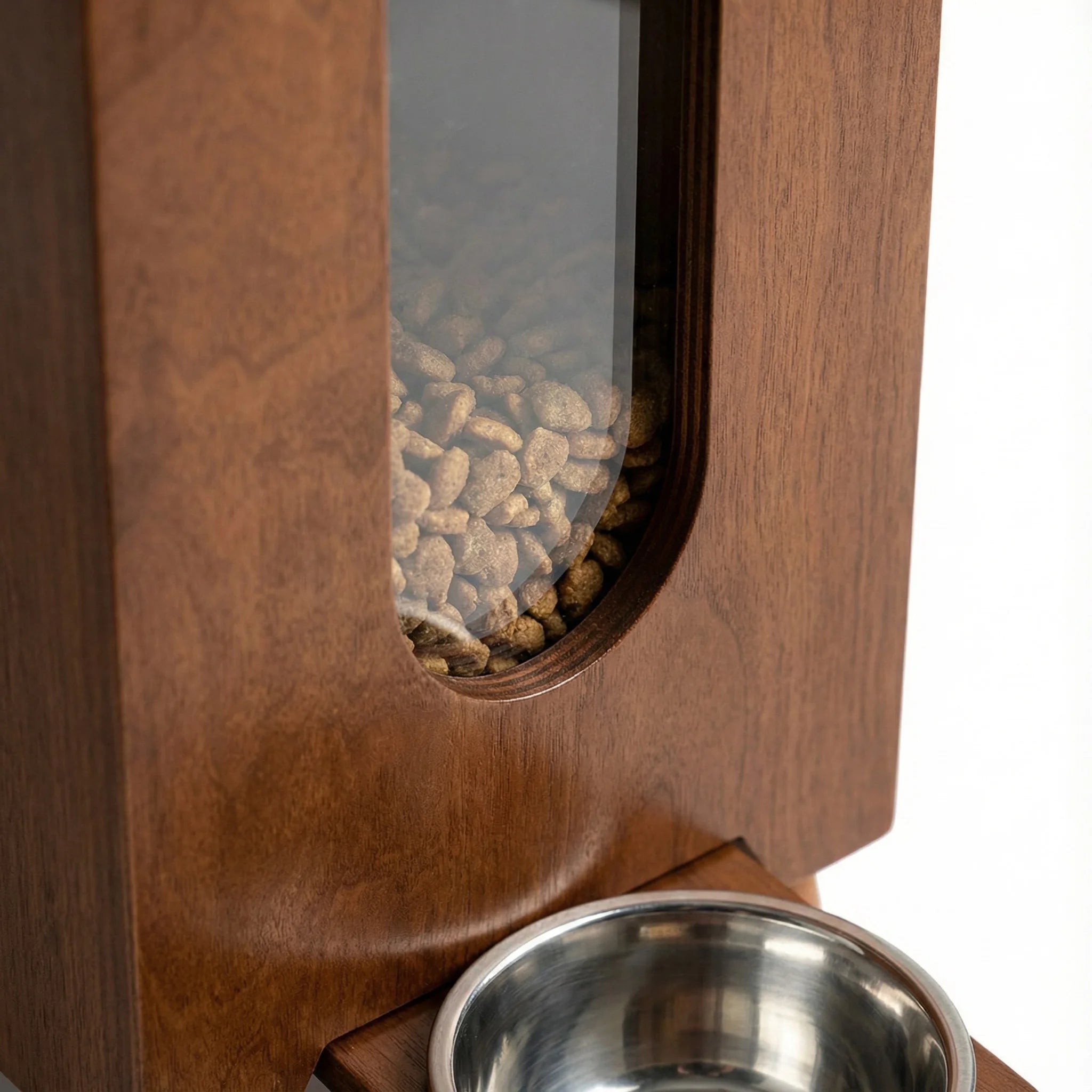 Wholesale Walnut-Wood Pet Feeder | Large Capacity Gravity Food Dispenser | Manual Portion Control for Cats & Dogs-5
