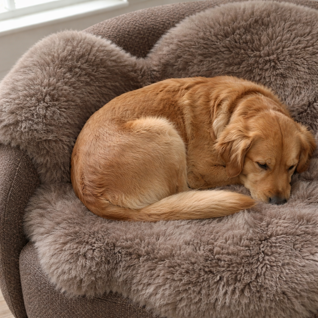 Genuine Beige Sheepskin Couch Cover for Dogs — Natural Sofa Protector (Plastic-Free)-2