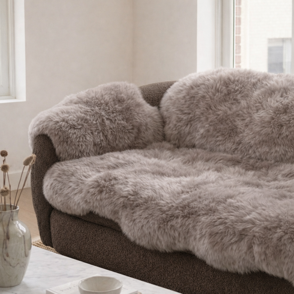 Genuine Beige Sheepskin Couch Cover for Dogs — Natural Sofa Protector (Plastic-Free)-3