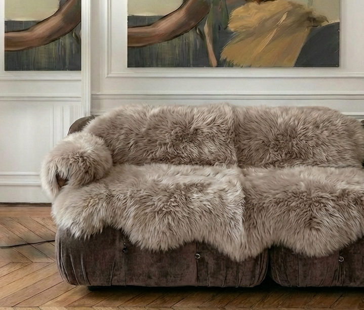 Genuine Beige Sheepskin Couch Cover for Dogs — Natural Sofa Protector (Plastic-Free)-1