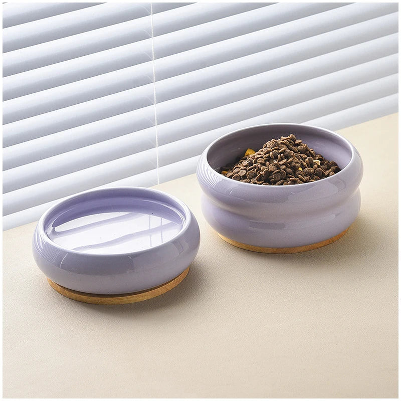 Custom Logo Ceramic Pet Bowl Elevated Protective Cervical Cat Dog Double Water Food Bowl with Wood Plank-3