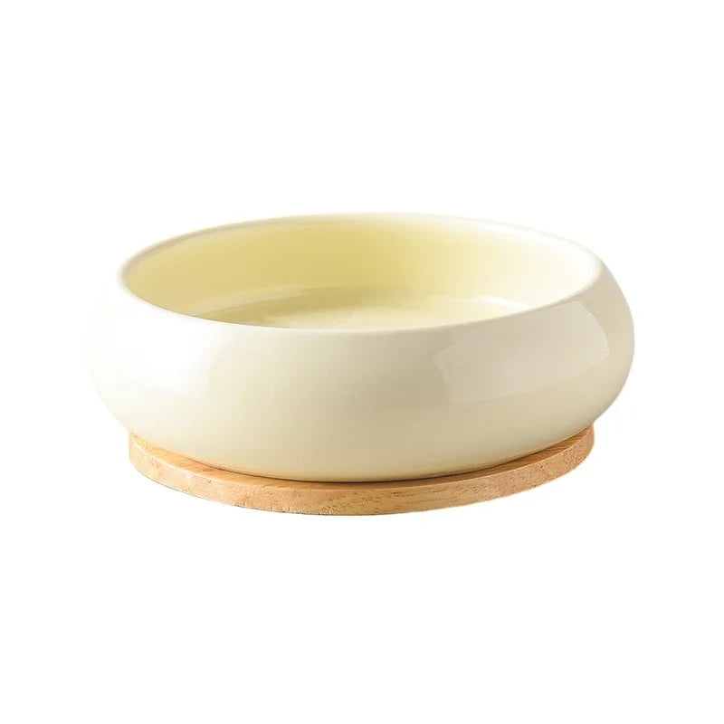 Custom Logo Ceramic Pet Bowl Elevated Protective Cervical Cat Dog Double Water Food Bowl with Wood Plank-7