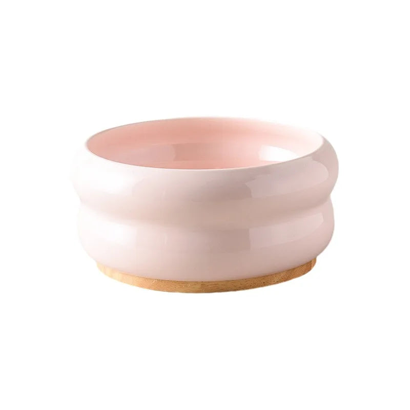 Custom Logo Ceramic Pet Bowl Elevated Protective Cervical Cat Dog Double Water Food Bowl with Wood Plank-16