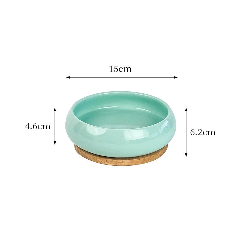 Custom Logo Ceramic Pet Bowl Elevated Protective Cervical Cat Dog Double Water Food Bowl with Wood Plank-19