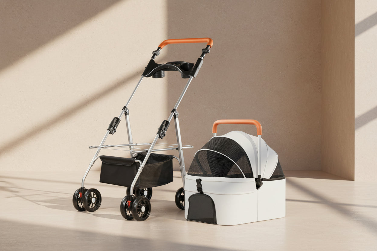 Foldable Pet Stroller for Dogs Cats Lightweight with Bag Detachable External Push Dog Walking Detachable Dog Carry-6