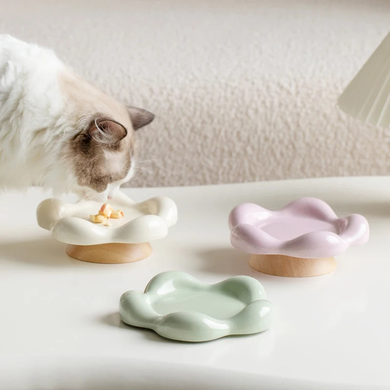 Shamitao Custom Logo Multi-Color Ceramic Pet Bowls Wooden Bases Eco-Friendly Durable Non-Slip 2-in-1 Elevated Feeders for Cats-0