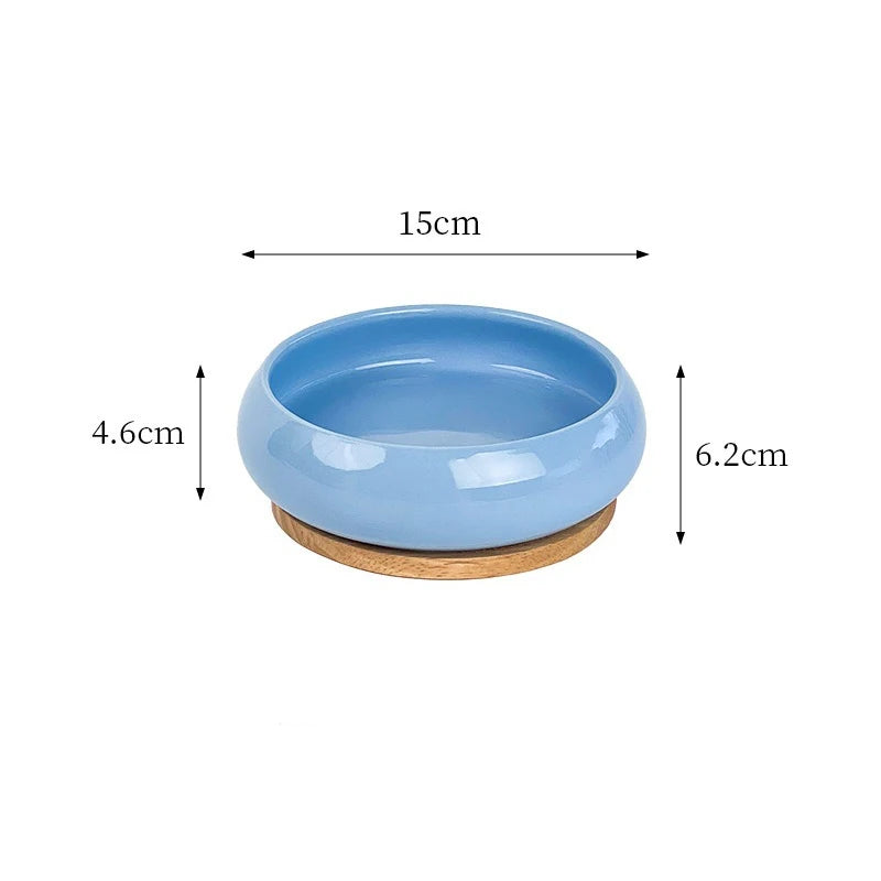 Custom Logo Ceramic Pet Bowl Elevated Protective Cervical Cat Dog Double Water Food Bowl with Wood Plank-20