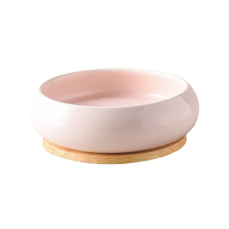 Custom Logo Ceramic Pet Bowl Elevated Protective Cervical Cat Dog Double Water Food Bowl with Wood Plank-10