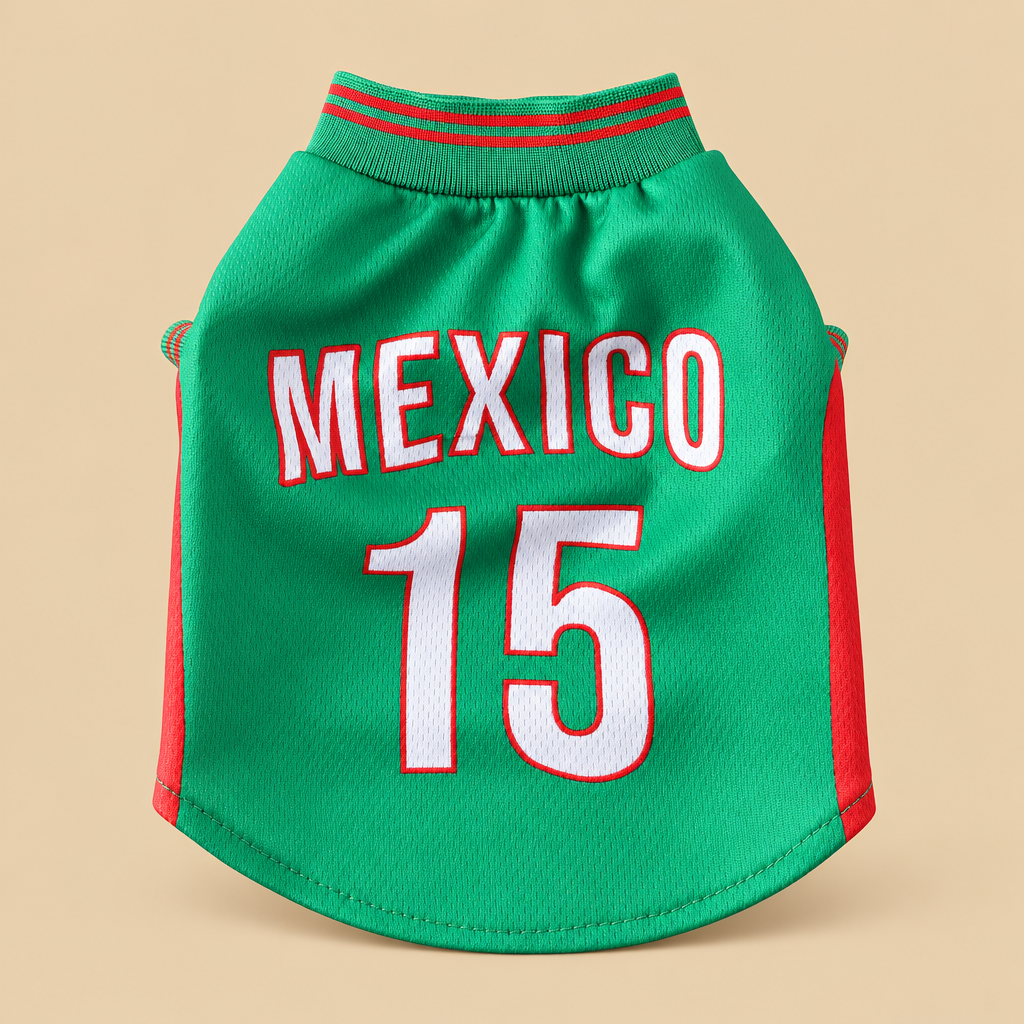 Foto editorial del jersey de México sobre fondo arena cálida