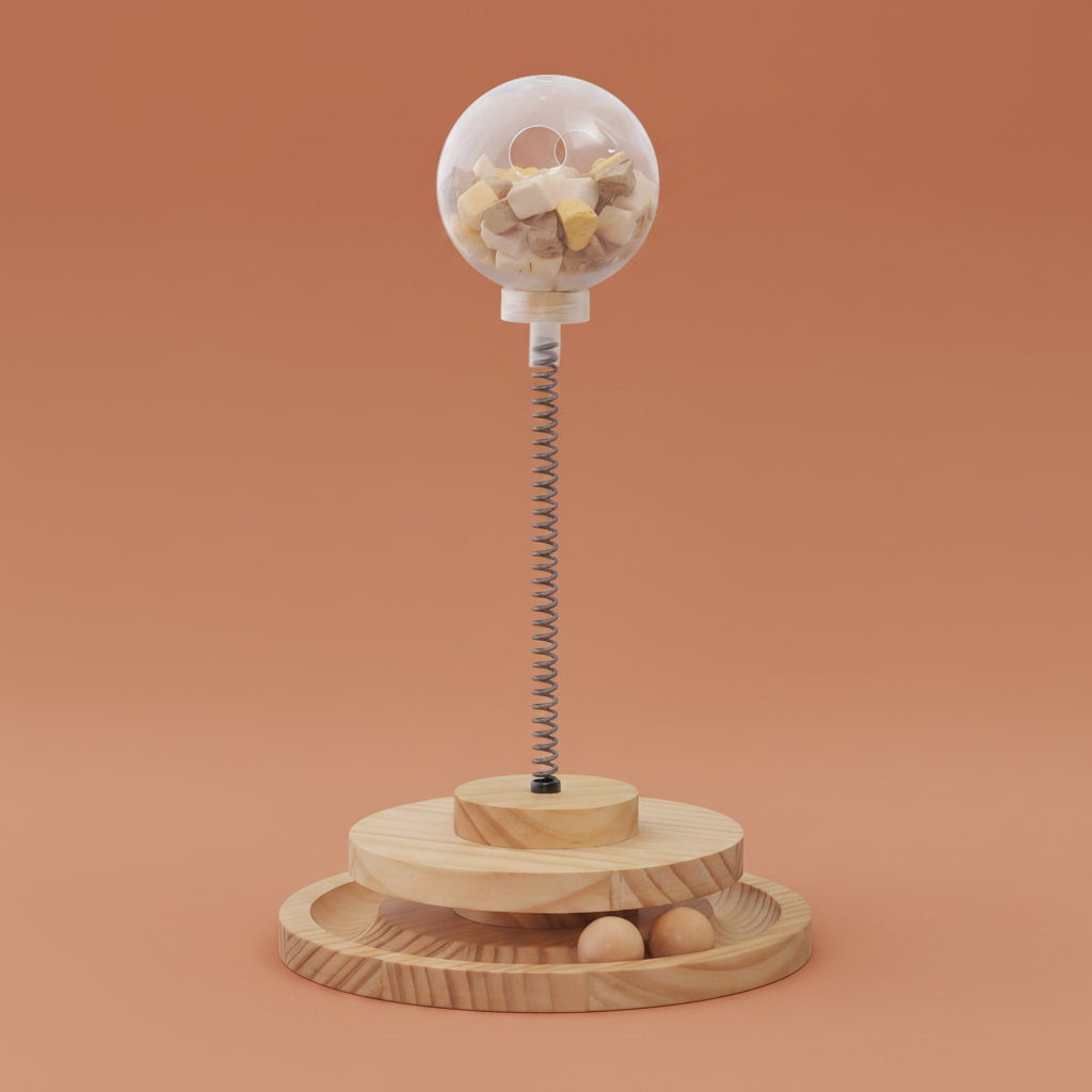 Juguete Madera con Resorte y Globo - Fondo Terracota