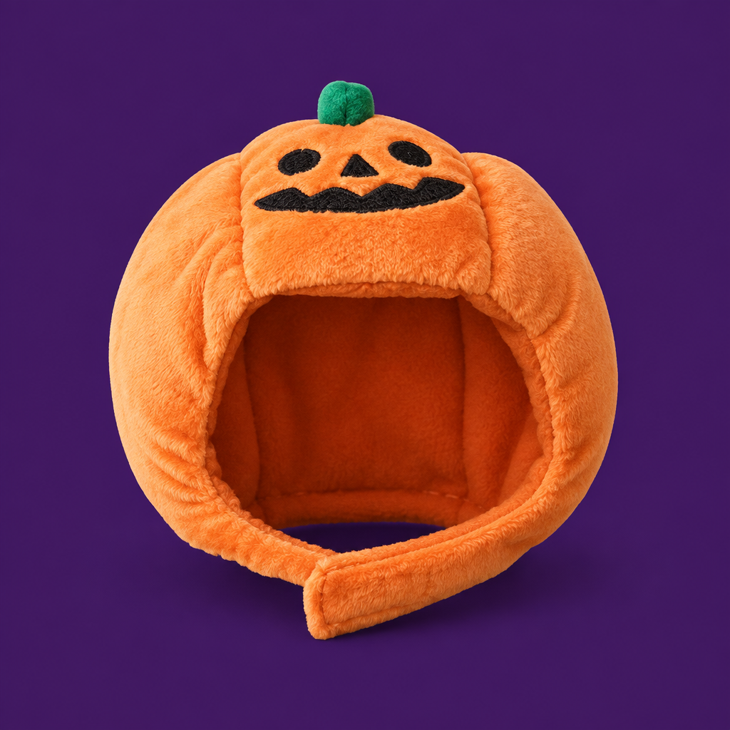 Portada editorial del gorro de calabaza sobre fondo morado