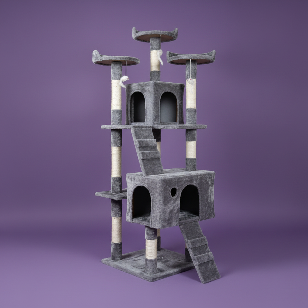 Árbol Rascador Gris - Fondo Morado